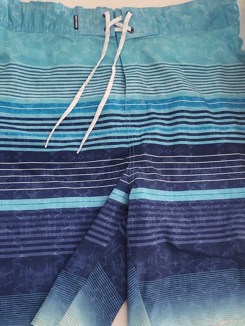 Men's Striped Blue Swim Board Shorts with Drawstring